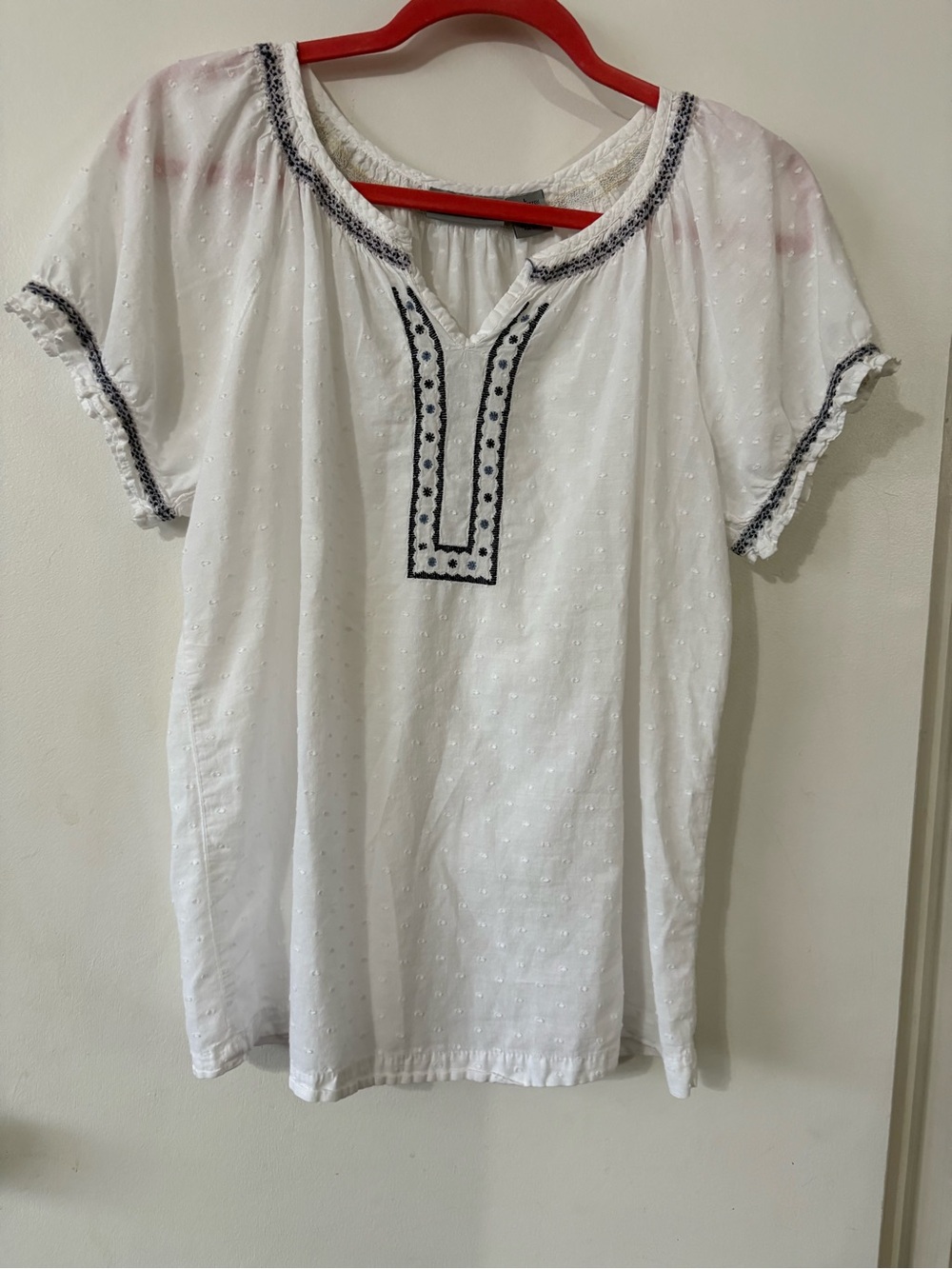 Coral Bay White Embroidered Split-Neck Women’s Top